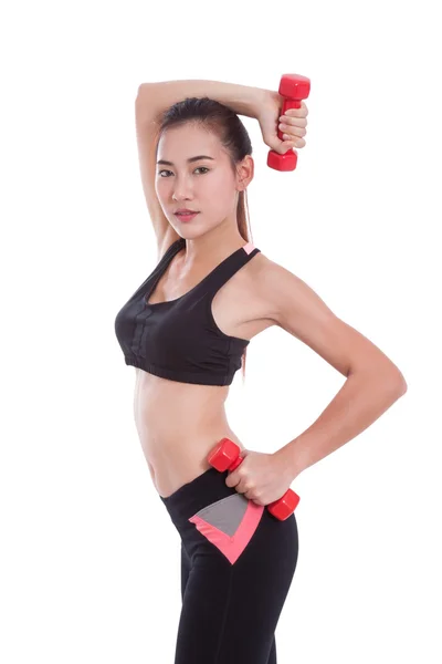 Sport woman doing exercise with lifting weights — Stock Photo, Image