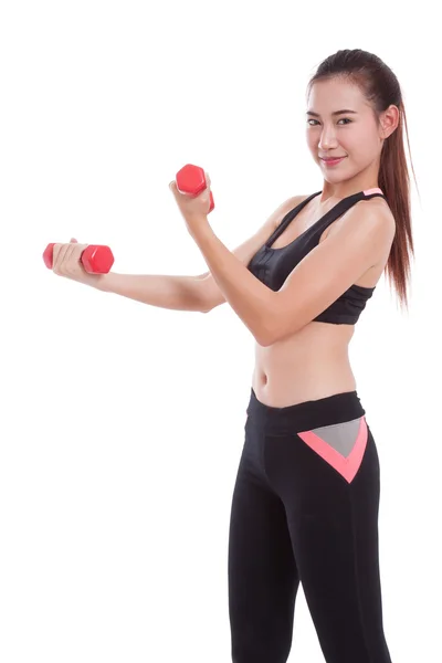 Sport woman doing exercise with lifting weights — Stock Photo, Image