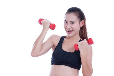 Ağırlık kaldırma ile egzersiz yaparak spor kadın