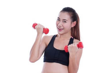 Ağırlık kaldırma ile egzersiz yaparak spor kadın