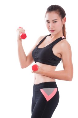 Ağırlık kaldırma ile egzersiz yaparak spor kadın