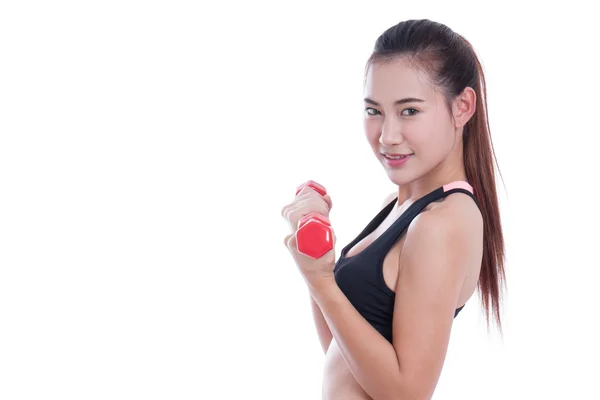 Sport woman doing exercise with lifting weights — Stock Photo, Image