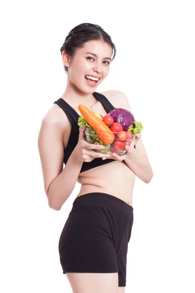健康饮食，幸福的年轻女人，与蔬菜. — 图库照片