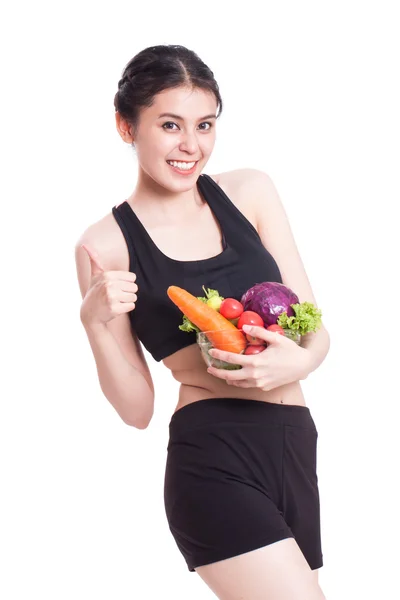 Healthy eating, happy young woman with vegetables. — Stock Photo, Image