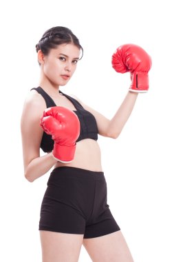 Fitness kadın kırmızı boks eldivenli