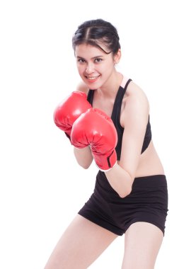 Fitness kadın kırmızı boks eldivenli