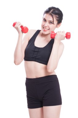 Ağırlık kaldırma ile egzersiz yaparak spor kadın