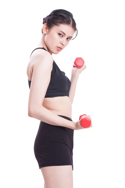 Sport vrouw doen oefening met gewichten op te heffen — Stockfoto