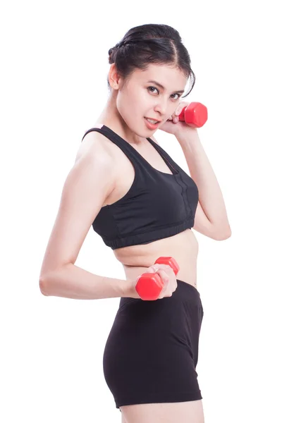 Sport vrouw doen oefening met gewichten op te heffen — Stockfoto