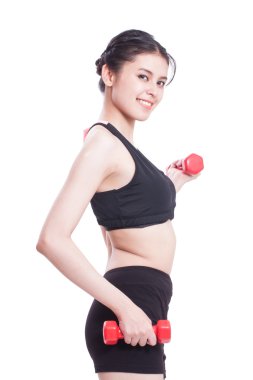 Ağırlık kaldırma ile egzersiz yaparak spor kadın.