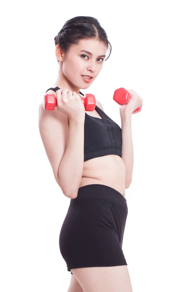 Sport woman doing exercise with lifting weights — Stock Photo, Image