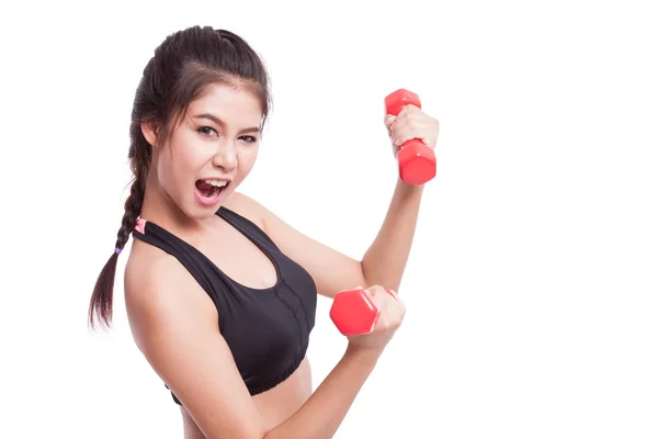 Esporte mulher exercitando com halteres — Fotografia de Stock