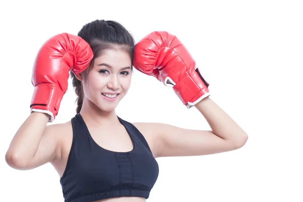 Mujer fitness con guantes de boxeo rojos —  Fotos de Stock