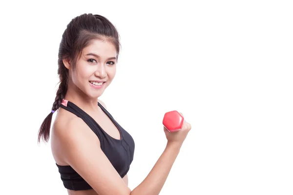 Sport woman exercising with dumbbell — Stock Photo, Image