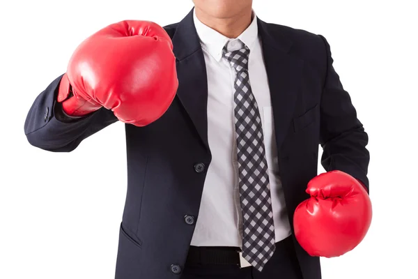 Empresario con guantes de boxeo rojos —  Fotos de Stock