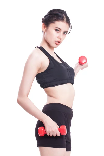 Sport woman exercising with dumbbells — Stock Photo, Image