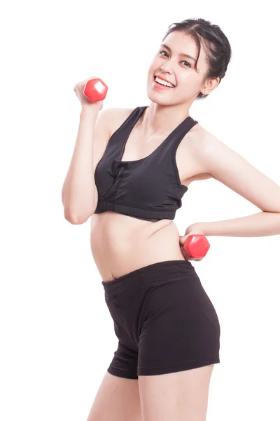 Sport woman exercising with dumbbells — Stock Photo, Image