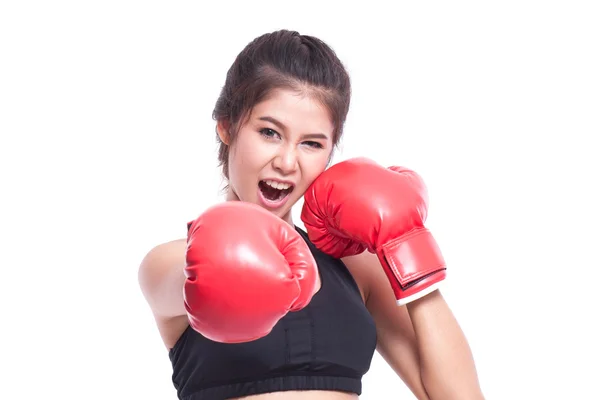 Mujer fitness usando guantes de boxeo — Foto de Stock