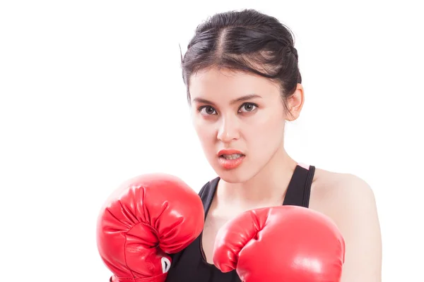 Fitness vrouw dragen van bokshandschoenen — Stockfoto