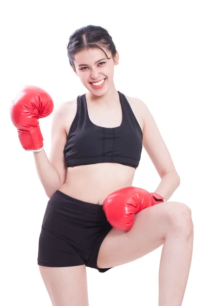 Fitness woman wearing boxing gloves — Stock Photo, Image