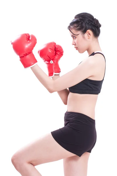 Mujer fitness usando guantes de boxeo —  Fotos de Stock