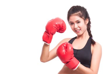 Boks eldivenli kadın fitness