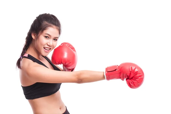 Mujer fitness usando guantes de boxeo — Foto de Stock