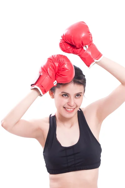 Fitness vrouw dragen van bokshandschoenen — Stockfoto