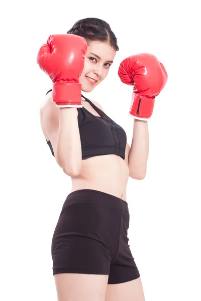 Mujer fitness usando guantes de boxeo —  Fotos de Stock