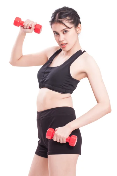 Sport vrouw uitoefenen met halters — Stockfoto