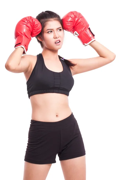 Mujer fitness usando guantes de boxeo — Foto de Stock