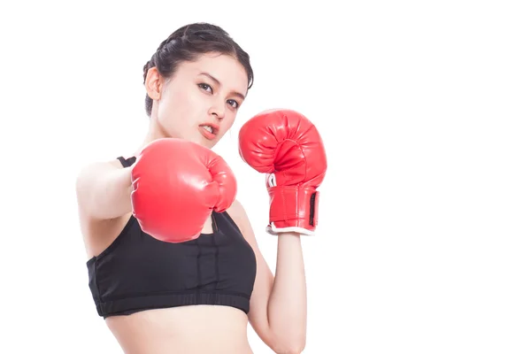 Mulher fitness vestindo luvas de boxe — Fotografia de Stock