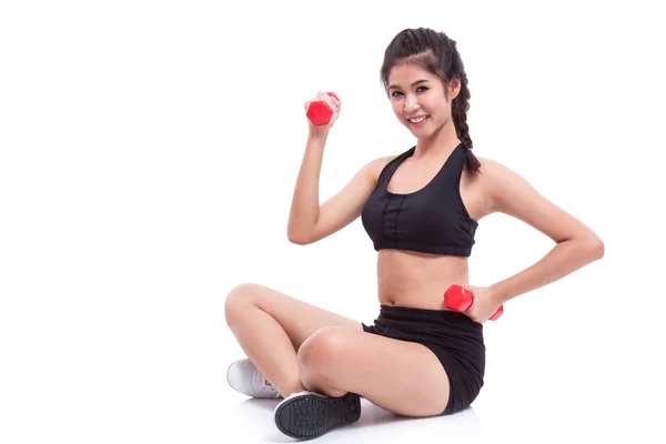 Sport woman exercising with dumbbells — Stock Photo, Image