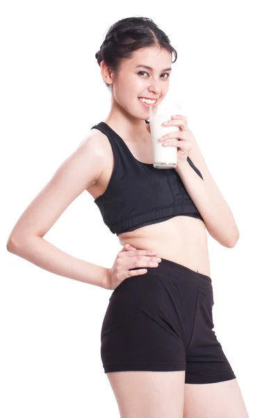 Mujer sana con vaso de leche — Foto de Stock