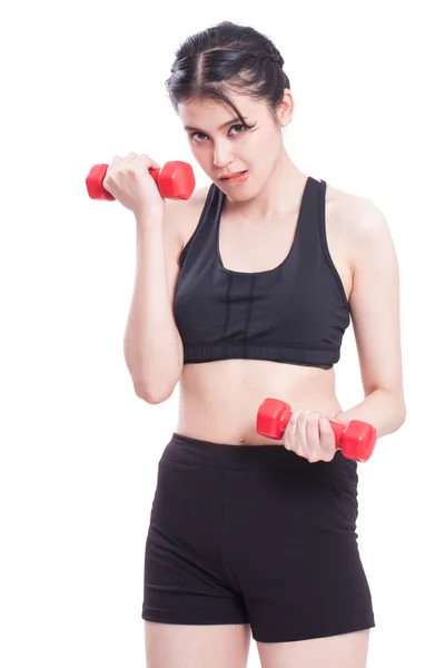 Sport woman exercising with dumbbells — Stock Photo, Image