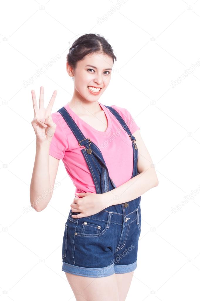 asian woman showing three sign