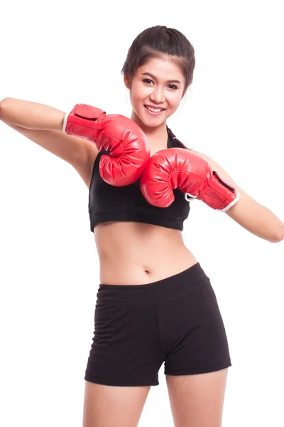 Mujer fitness usando guantes de boxeo — Foto de Stock