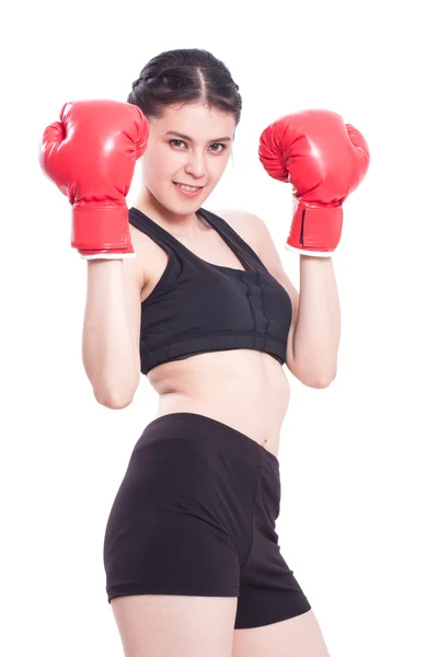 Mulher fitness vestindo luvas de boxe — Fotografia de Stock