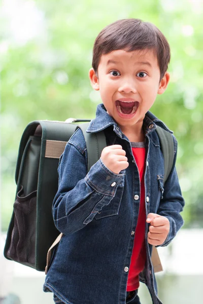 Lycklig pojke gå till skolan — Stockfoto