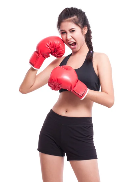 Fitness vrouw dragen van bokshandschoenen — Stockfoto