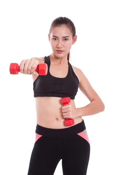 Sport woman exercising with dumbbells — Stock Photo, Image