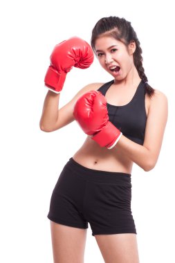 Boks eldivenli kadın fitness