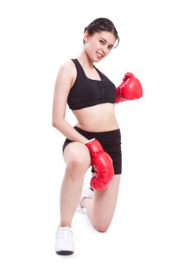 Boks eldivenli kadın fitness