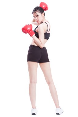 Boks eldivenli kadın fitness