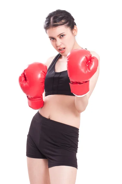 Mujer fitness usando guantes de boxeo — Foto de Stock