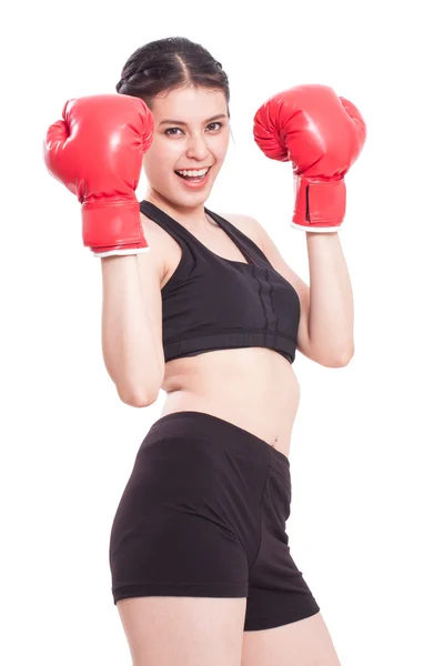 Mulher fitness vestindo luvas de boxe — Fotografia de Stock