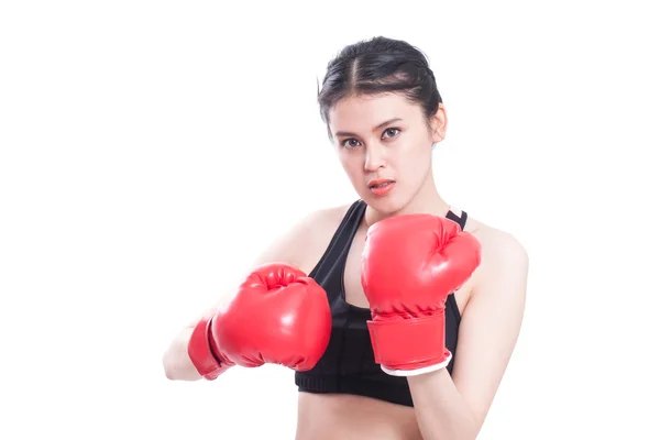 Fitness vrouw dragen van bokshandschoenen — Stockfoto