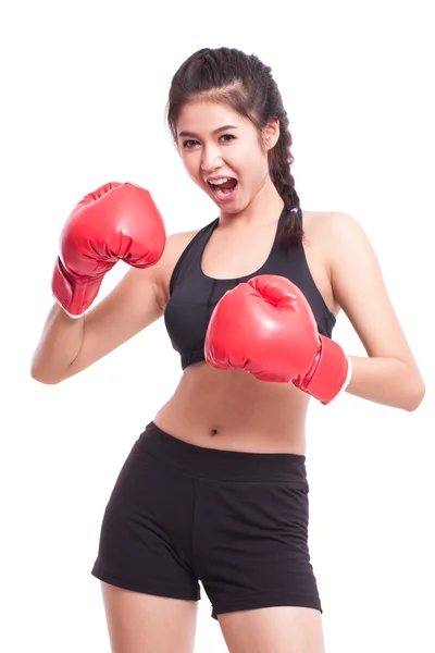 Mujer fitness usando guantes de boxeo —  Fotos de Stock