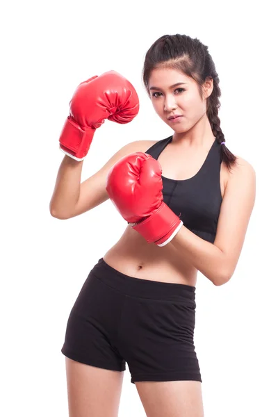 Fitness vrouw dragen van bokshandschoenen — Stockfoto