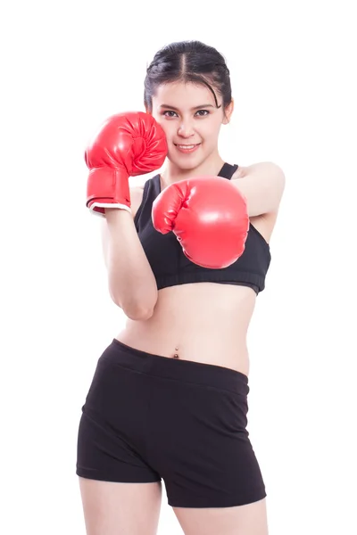 Mulher fitness vestindo luvas de boxe — Fotografia de Stock